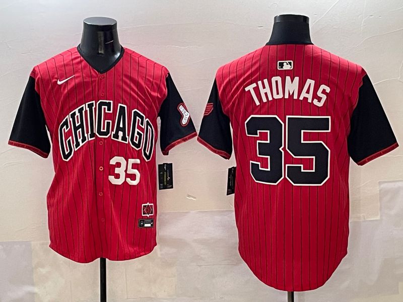 Men Chicago White Sox 35 Thomas Red Stripe Joint Name 2025 Nike MLB Jersey style 2